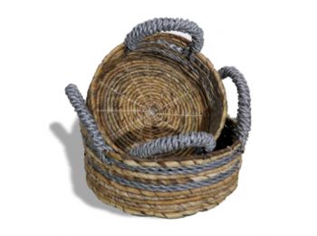 Banánlevél és Szürke Raffia Kosár- 2-es szett