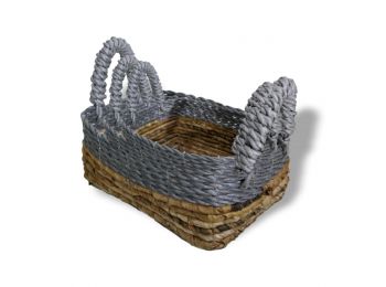 Banánlevél és Szürke Raffia Négyzetes Kosár- 3-mas sze
