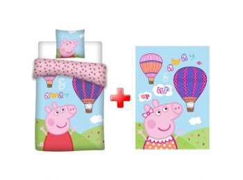 Peppa Malac Hot Air Balloon Gyerek Ágyneműhuzat És Polár