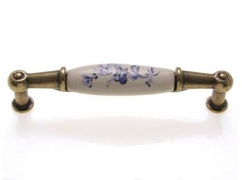 M01 antikolt bronz - kék virág porcelán fogantyú