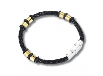 Fonott acél + bőr karkötő