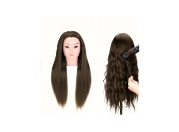 Fodrász, sminkes gyakorló babafej - sötétbarna hajjal