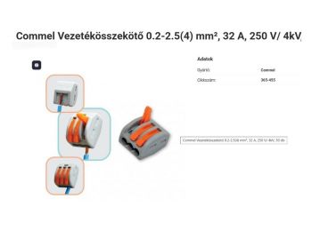 Commel 3-as Vezetékösszekötő 0.2-2.5(4) mm², 32 A, 250 