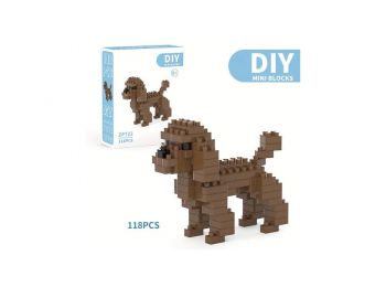 Mini építőkocka állatos játék - barna uszkár