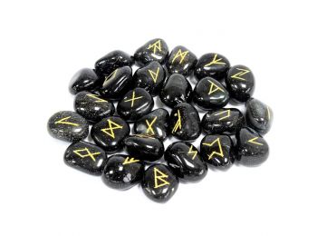 Indiai Rúna Kövek Tasakban- Fekete Ónix