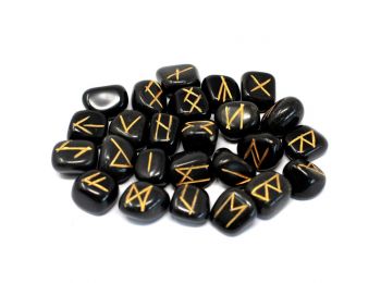 Indiai Rúna Kövek Tasakban - Fekete Achát