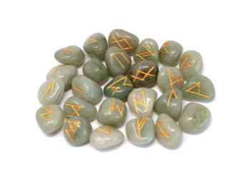 Indiai Rúna Kövek Tasakban - Zöld Aventurin