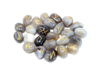 Indiai Rúna Kövek Tasakban - Szürke Achát