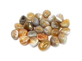 Indiai Rúna Kövek Tasakban - Csíkos Achát