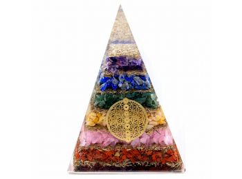 Orgonit Piramis - Hét Chakra - Az Élet Virága - 100 mm