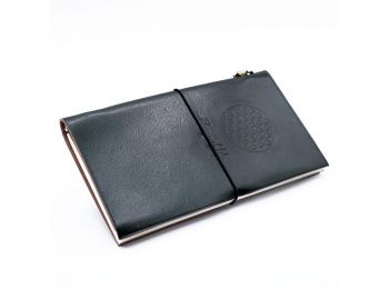 Kézműves Bőrkötésű Notesz  - Az Élet Virága - Zöld 