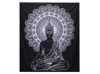 B&W Kettős Pamut Ágytakaró / Falidísz - Buddha