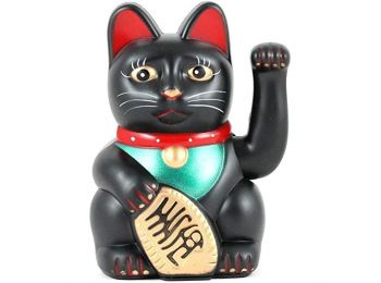 Fekete Integető Macska - 15cm