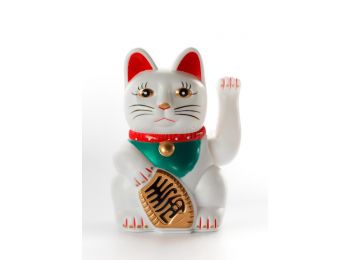 Fehér Integető Macska - 15cm