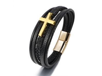 Bőr karkötő kereszt medállal