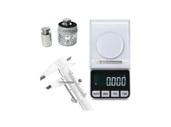 HA-100 (100g/0,001g) digitális mini ékszer-, ezredgrammos darabszámlálós mérleg, mérőedénnyel, OIML F2 50g kalibrálósúllyal, 200 mm-es analóg tolómérővel