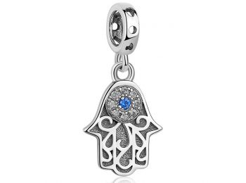 Pandora kompatibilis Hamsa kéz charm kék cirkóniával