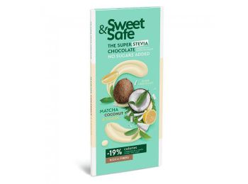 Sweet&safe fehér tejcsoki stevia-matcha-kókusz-citrom 90g