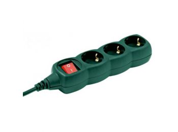 Hálózati elosztó, kapcsolós, 3 aljzat, 3m, zöld