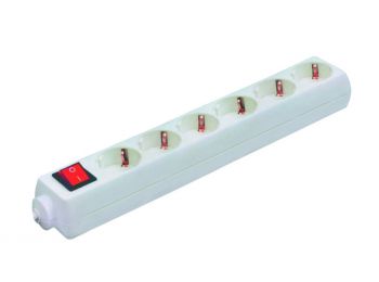 Hálózati elosztó, szerelhető, kapcsolós, 6 aljzat