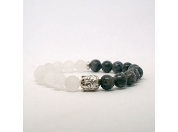 Matt fehér achát és labradorit buddha karkötő