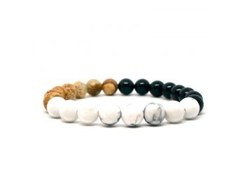 Fényes ónix, jáspis és howlit karkötő