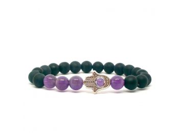 Matt ónix és ametiszt hamsa karkötő