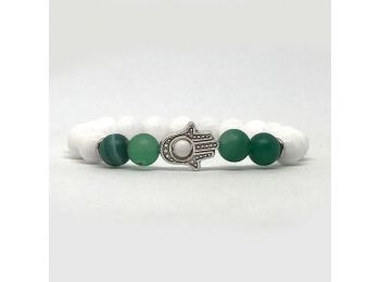 Tejkvarc és zöld achát hamsa karkötő