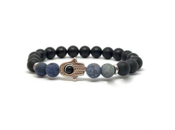 Matt ónix és matt dumortierit hamsa karkötő