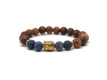 Matt achát és matt dumortierit buddha karkötő