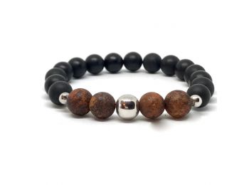 Matt achát és matt ónix ezüst golyós karkötő