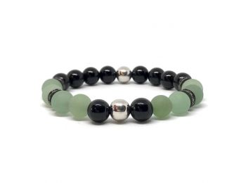 Matt aventurin és ónix ezüst golyós karkötő