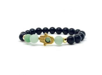 Matt aventurin és ónix hamsa karkötő