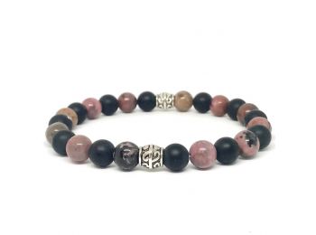 Matt ónix és rodonit hordós karkötő