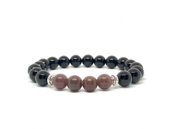 Lila aventurin és fényes ónix karkötő