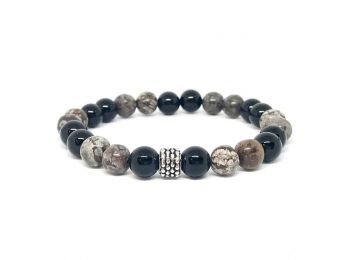 Barna hópehely obszidián és ónix ragyogás karkötő