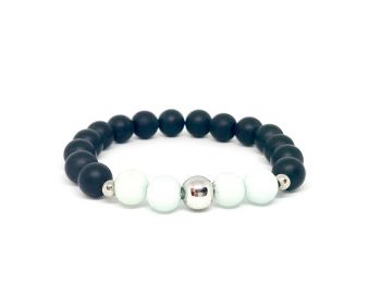 Matt amazonit és ónix golyós karkötő