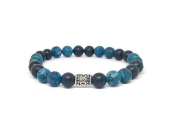 Matt kék achát és ónix rusztikus karkötő