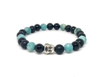 Matt festett kvarc és ónix dagi buddha karkötő