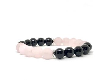 Matt rózsakvarc és ónix negyedes karkötő