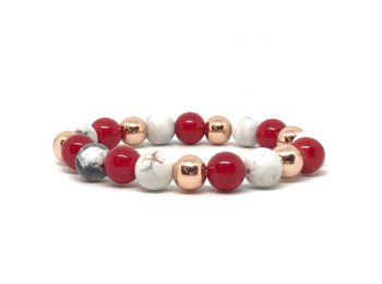 Matt howlit és Jáde rózsaarany golyós karkötő