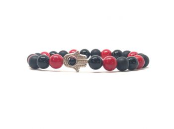 Piros Jáde és Ónix Hamsa Karkötő