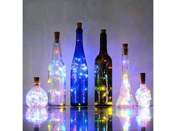 20 LEDes borosüveg rézdrót fehér fényfüzér 200 cm