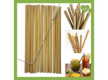 Bambusz szívószál tisztítókefével - 10 db