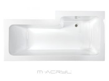M-ACRYL Liena 160x70/85aszimmetrikus akril kád balos kádlábbal és peremrögzítő csomaggal