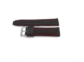 SZ1259 Fekete műanyag óraszíj piros varrással díszítve