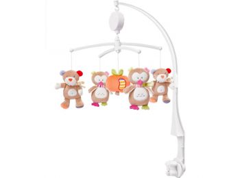 Körhinta kiságy fölé Nuk plüss figurákkal bézs