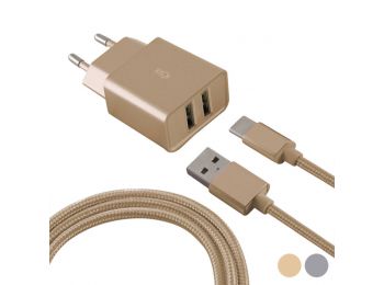 Fali töltő + Micro USB C Kábel Fémes, Ezüstszínű