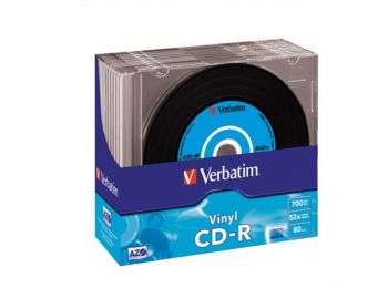 CD-R lemez, bakelit lemez-szerű felület, AZO, 700MB, 52x, vékony tok, VERBATIM Vinyl (CDV7052V10VIN)