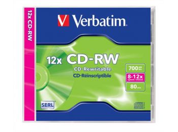 CD-RW lemez, újraírható, SERL, 700MB, 8-12x, normál tok, VERBATIM (CDVU7010)